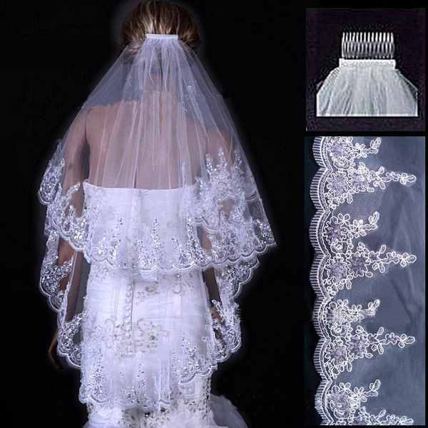 bridal veils white ivory short veil with comb 75cm women wedding dress sequins lace appliqued edge two layers tulle, Black
bridal veils white ivory short veil with comb 75cm women wedding dress sequins lace appliqued edge two layers tulle, Black