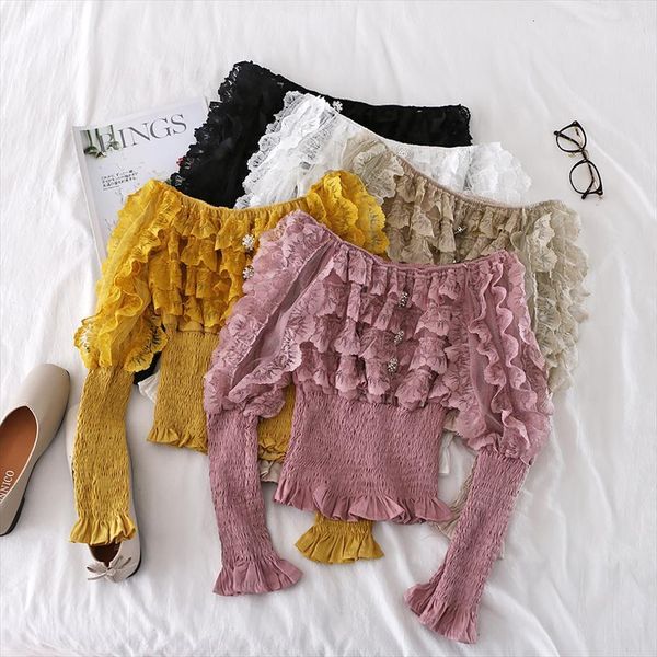 puff sleeve slash neck mesh womens shirts gauze hollow lace flower rhinestone shirt lady elastic slim pullover chic blouse, White
puff sleeve slash neck mesh womens shirts gauze hollow lace flower rhinestone shirt lady elastic slim pullover chic blouse, White