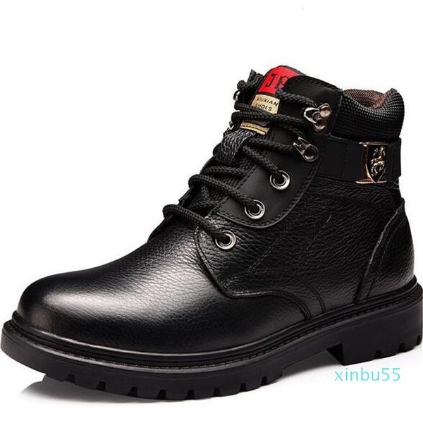 warm winter boots men shoes snow boots non-slip wear-resistant fashion genuine leather shoes martin boots men boot snow shoes, Black