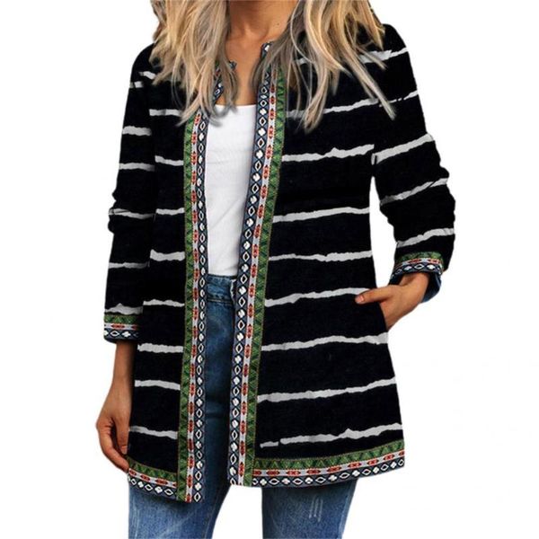 women's jackets autumn jacket outwear ladies elegant all match stylish striped print pockets, Black;brown
women's jackets autumn jacket outwear ladies elegant all match stylish striped print pockets, Black;brown