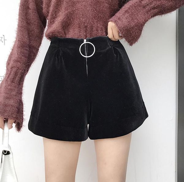 women's shorts lychee girls empire waist zipper ring women velvet pockets autumn winter loose office lady style, White;black
women's shorts lychee girls empire waist zipper ring women velvet pockets autumn winter loose office lady style, White;black