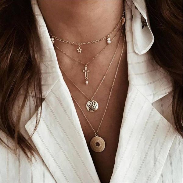 pendant necklaces five layers multi layer necklace alloy cross hand rose heart gold color plated, Silver
pendant necklaces five layers multi layer necklace alloy cross hand rose heart gold color plated, Silver