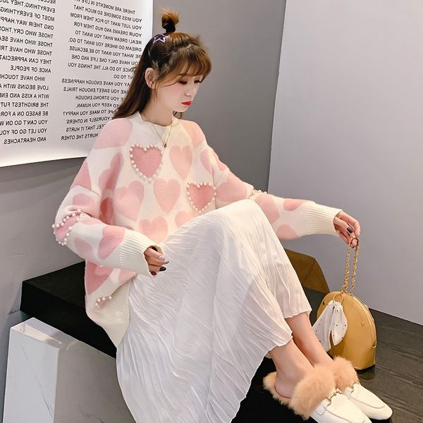 2021 new wholesale faux mink cashmere sweater women pullover beaded love heart jacquard knitted jumper casual pull femme orke, White;black
2021 new wholesale faux mink cashmere sweater women pullover beaded love heart jacquard knitted jumper casual pull femme orke, White;black