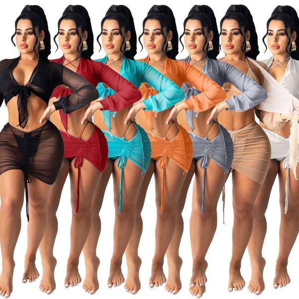women's swimwear 2021 swimming suits cover up solid color mesh coverup bathing suit women mujer ups beach beachwear, White;black
women's swimwear 2021 swimming suits cover up solid color mesh coverup bathing suit women mujer ups beach beachwear, White;black