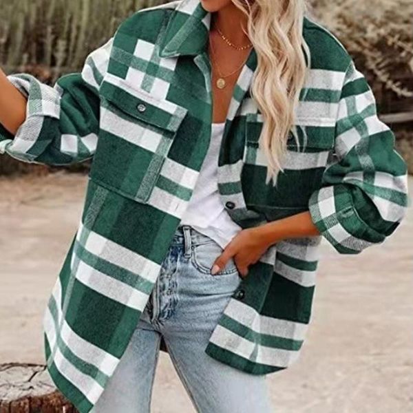 women's wool & blends 2021 autumn vintage plaid shirts women coats buttons pockets female jackets coat streetwear ladies spring loose o, Black
women's wool & blends 2021 autumn vintage plaid shirts women coats buttons pockets female jackets coat streetwear ladies spring loose o, Black