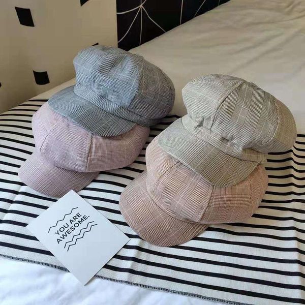 berets plaid retro octagonal hat satin simple classic casual street autumn winter small brim women, Blue;gray
berets plaid retro octagonal hat satin simple classic casual street autumn winter small brim women, Blue;gray