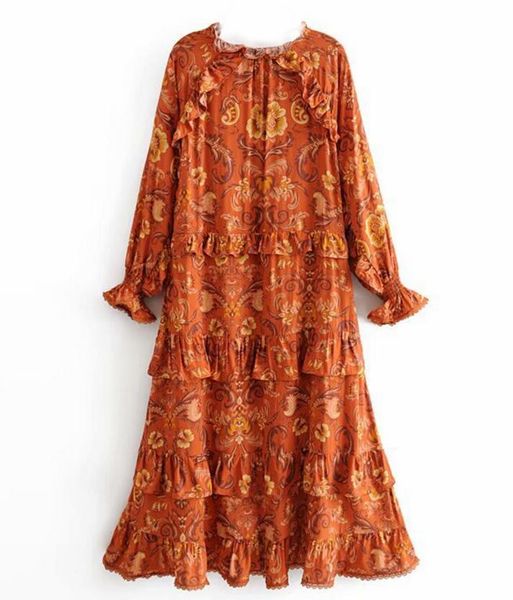 bohemian women v neck orange floral print dress holiday spliced ruffle hollow out lace long sleeve loose dresses vestidos, Red
bohemian women v neck orange floral print dress holiday spliced ruffle hollow out lace long sleeve loose dresses vestidos, Red