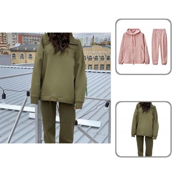 women's two piece pants elastic waist all-match pure color loose hoodie set for office, White
women's two piece pants elastic waist all-match pure color loose hoodie set for office, White