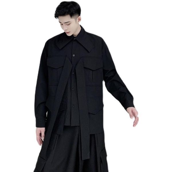 men's casual shirts male japanese harajuku streetwear fashion men 3d collar ribbon pocket long sleeve loose man, White;black
men's casual shirts male japanese harajuku streetwear fashion men 3d collar ribbon pocket long sleeve loose man, White;black