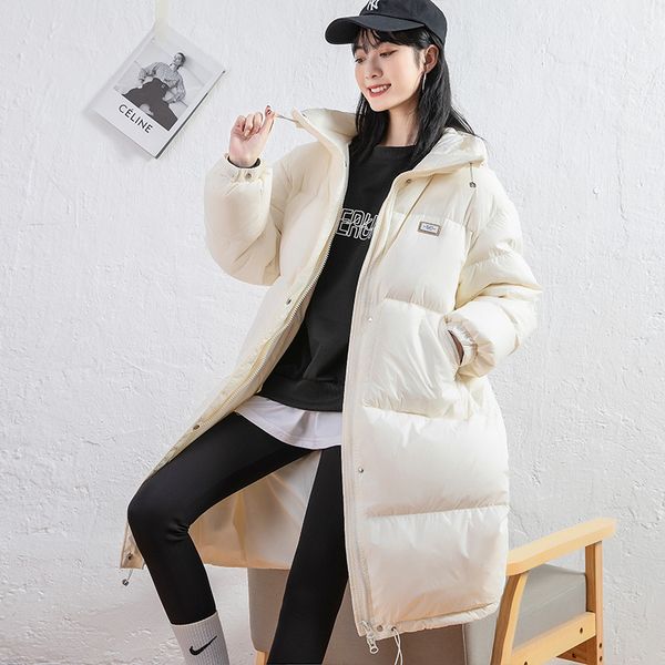 white duck 2021 winter new korean women's middle and long knee loose hooded down jacket, Black
white duck 2021 winter new korean women's middle and long knee loose hooded down jacket, Black