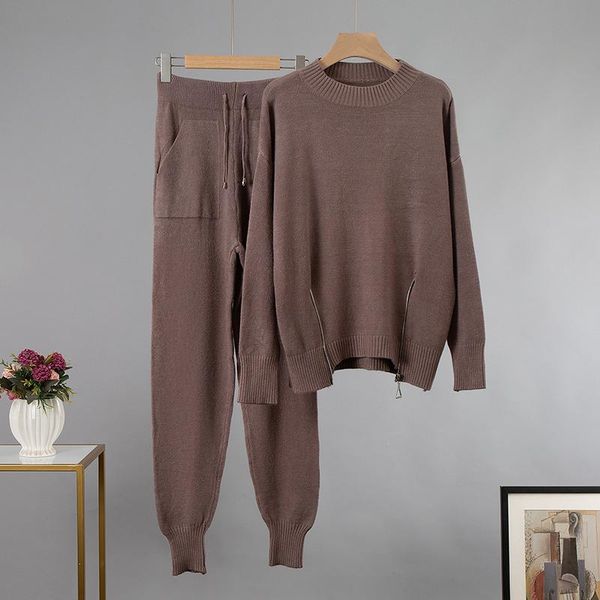women's two piece pants solid loose knitted women sweater suits harem o-neck zipper draw back pullover set lady casual autumn winter fe, White
women's two piece pants solid loose knitted women sweater suits harem o-neck zipper draw back pullover set lady casual autumn winter fe, White