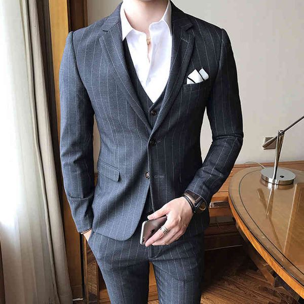men's suits & blazers vertical stripe british slim fit business formal man group dress three piece suit set jee4, White;black
men's suits & blazers vertical stripe british slim fit business formal man group dress three piece suit set jee4, White;black