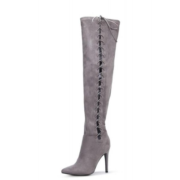 boots thigh high lace up suede stiletto heel solid over the knee handmade pointed toe women elegant shoes, Black
boots thigh high lace up suede stiletto heel solid over the knee handmade pointed toe women elegant shoes, Black