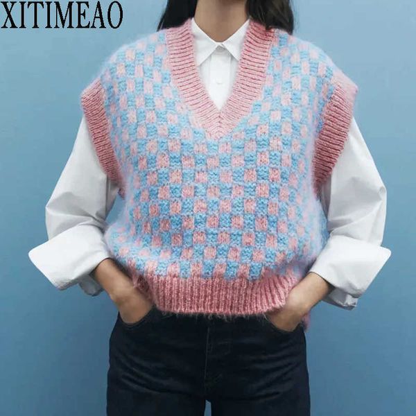 za women fashion color matching knitted vest sweater vintage sleeveless side vents female waistcoat chic 210604, Black;white
za women fashion color matching knitted vest sweater vintage sleeveless side vents female waistcoat chic 210604, Black;white