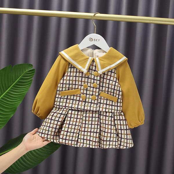 girl's dresses winter clothing children's college wind lapel warm dress korean style plaid fashion pleated, Red;yellow
girl's dresses winter clothing children's college wind lapel warm dress korean style plaid fashion pleated, Red;yellow