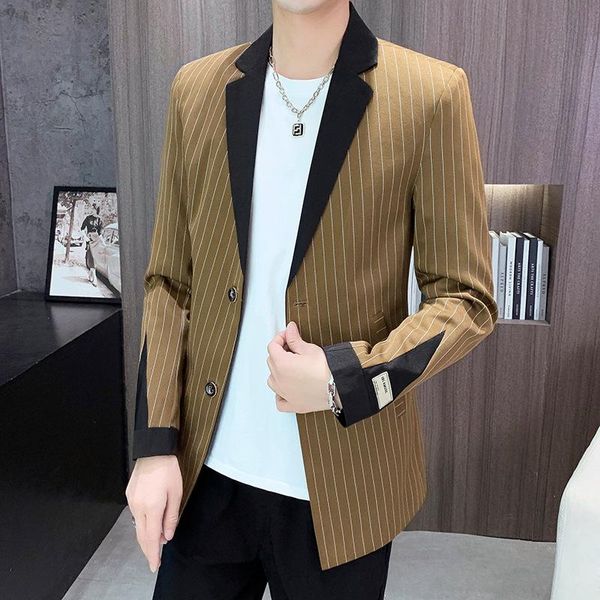 men's suits & blazers 2022 autumn color matching casual blazer youth slim fit trend stripes, White;black
men's suits & blazers 2022 autumn color matching casual blazer youth slim fit trend stripes, White;black