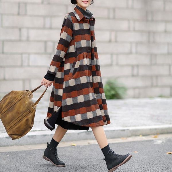 women's trench coats winter coat retro women loose thicker warm overcoat turn-down collar button pocket plaid casual ladies blended, Tan;black
women's trench coats winter coat retro women loose thicker warm overcoat turn-down collar button pocket plaid casual ladies blended, Tan;black