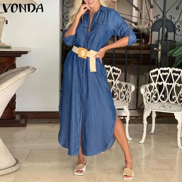 casual dresses vonda 2021 women shirt dress sleeve lapel button down denim beach holiday party long vestidos, Black;gray
casual dresses vonda 2021 women shirt dress sleeve lapel button down denim beach holiday party long vestidos, Black;gray