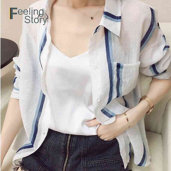 striped shirt casual long sleeve loose korean blouse cotton women blusas summer chiffon cardigan for ladies 210603, White
striped shirt casual long sleeve loose korean blouse cotton women blusas summer chiffon cardigan for ladies 210603, White