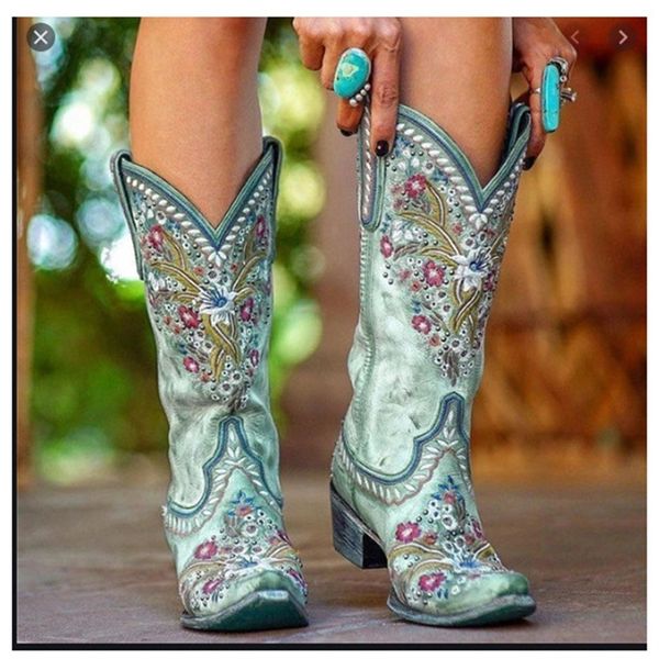 comfycmy 2021 heel ethnic embroidery 35-43 medium sleeve women's boots, Black