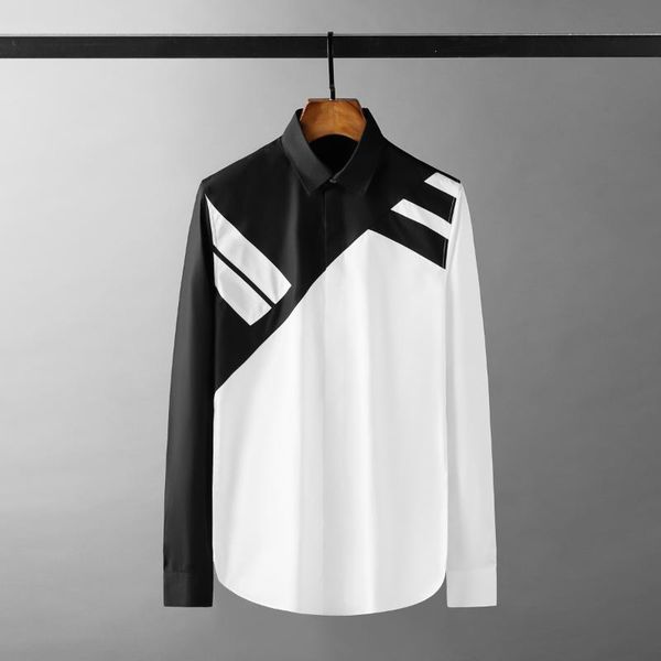 men's casual shirts male luxury long sleeve black white splicing party mens fashion slim fit spring and autumn man shirt, White;black
men's casual shirts male luxury long sleeve black white splicing party mens fashion slim fit spring and autumn man shirt, White;black