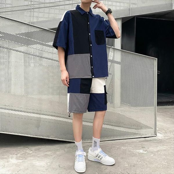 summer casual suit trend stitching mens tracksuits contrast color loose large size sports short sleeve, Gray
summer casual suit trend stitching mens tracksuits contrast color loose large size sports short sleeve, Gray