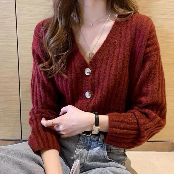 women's knits & tees 2021 autumn knitted cardigan short korean loose long sleeved lazy wind thin coat sweater wm*, White
women's knits & tees 2021 autumn knitted cardigan short korean loose long sleeved lazy wind thin coat sweater wm*, White
