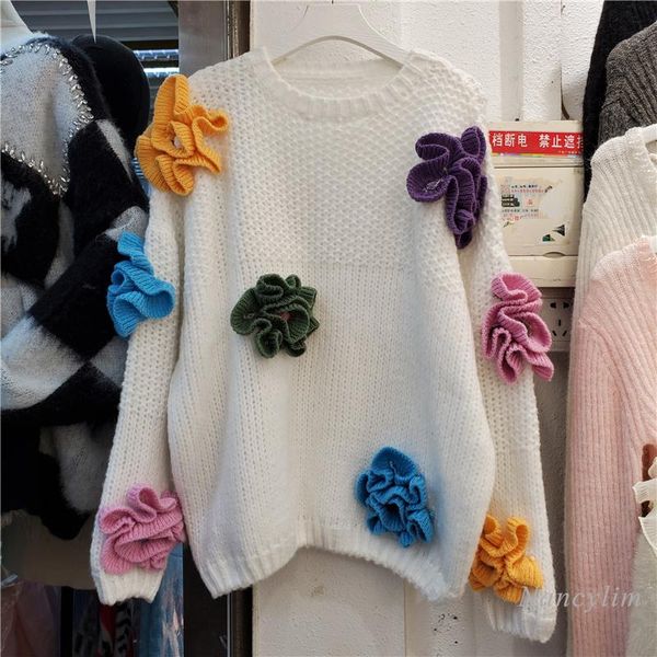 women's sweaters three-dimensional flower sweater 2021 autumn korean style round neck loose and idle knitwear all-match top, White;black
women's sweaters three-dimensional flower sweater 2021 autumn korean style round neck loose and idle knitwear all-match top, White;black