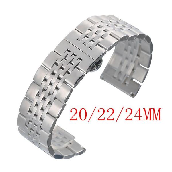 watch bands fashion 20mm/22mm/24mm silver stainless steel wristwatch band luxury replacement butterfly buckle watches strap, Black;brown