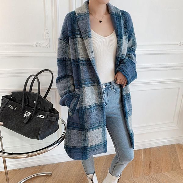 women's wool & blends woolen mid-length coat plaid long sleeve loose autumn and winter single breasted pockets jacket, Black
women's wool & blends woolen mid-length coat plaid long sleeve loose autumn and winter single breasted pockets jacket, Black