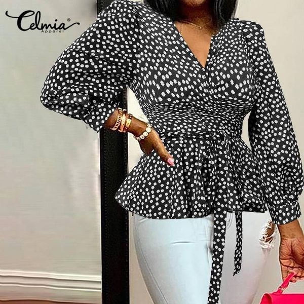 women's blouses & shirts oversized deep v neck celmia 2021 fashion floral printed elegant office lady belted shirt blusas femme, White
women's blouses & shirts oversized deep v neck celmia 2021 fashion floral printed elegant office lady belted shirt blusas femme, White