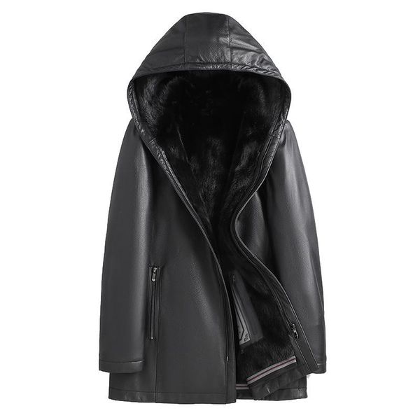 men's leather & faux real clothes mink liner whole fur parka coat mid-length mens clothing jackets, Black
men's leather & faux real clothes mink liner whole fur parka coat mid-length mens clothing jackets, Black
