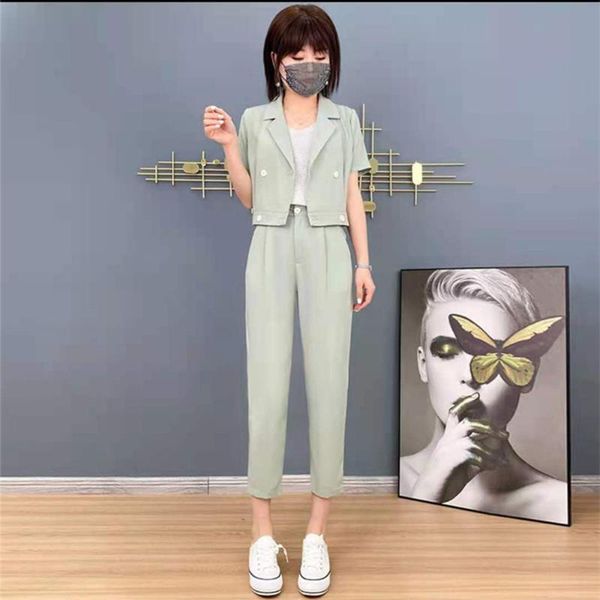 women's two piece pants women 2021 summer fashion two-piece suits female solid color short chiffon coats ladies high waist straight set, White
women's two piece pants women 2021 summer fashion two-piece suits female solid color short chiffon coats ladies high waist straight set, White