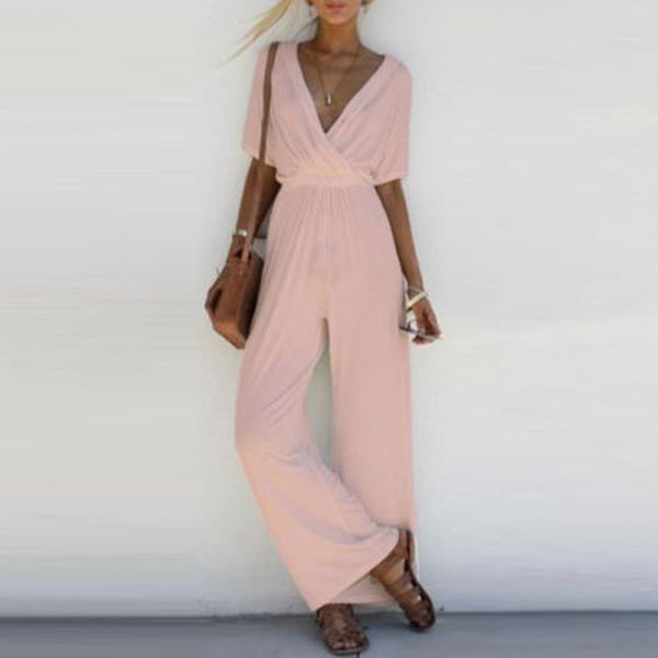 women fashion vogue elegant summer jumpsuits 3 style short sleeve v-neck elastic waist solid straight loose clothes, Red;black
women fashion vogue elegant summer jumpsuits 3 style short sleeve v-neck elastic waist solid straight loose clothes, Red;black