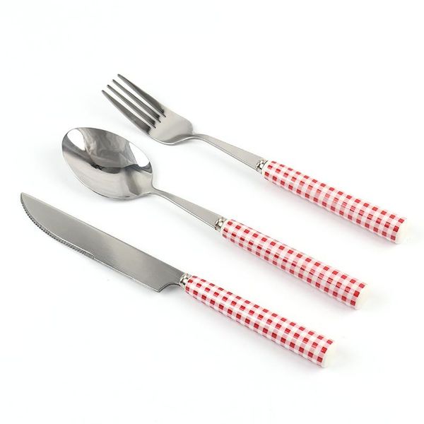 dinnerware sets blue/red plaid stainless steel tableware kit ceramic handle steak knife dessert fork spoon silver kitchen
dinnerware sets blue/red plaid stainless steel tableware kit ceramic handle steak knife dessert fork spoon silver kitchen