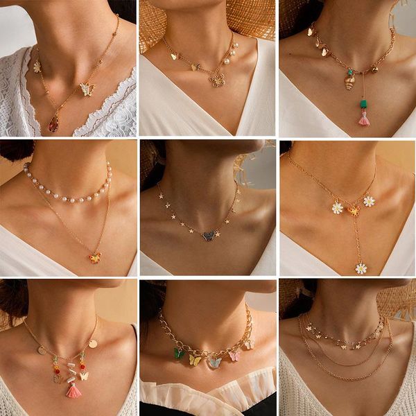 pendant necklaces huatang aesthetic butterfly pearls necklace for women gold star daisy charms clavicle chain female jewelry on the neck, Silver
pendant necklaces huatang aesthetic butterfly pearls necklace for women gold star daisy charms clavicle chain female jewelry on the neck, Silver