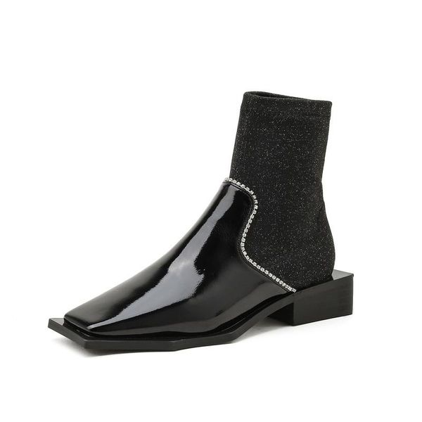 boots thick heel short women's female british style 2022 square toe patent leather rhinestone thin socks, Black
boots thick heel short women's female british style 2022 square toe patent leather rhinestone thin socks, Black