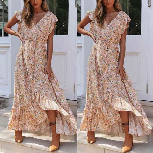 h40 summer beach maxi dress women floral print boho long dress ruffles wrap casual v-neck split party robe femme, Black;gray
h40 summer beach maxi dress women floral print boho long dress ruffles wrap casual v-neck split party robe femme, Black;gray