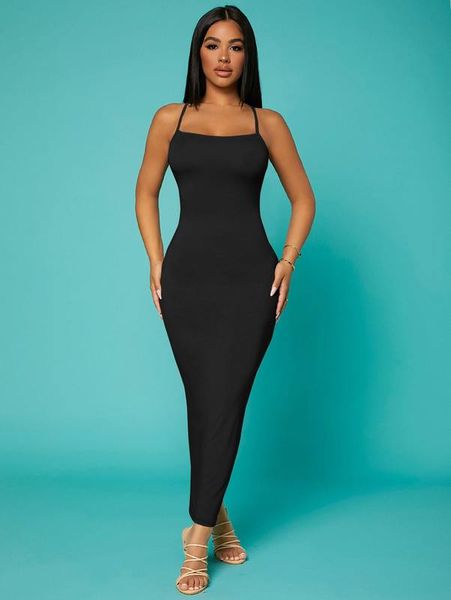 sxy solid criss-cross backless bodycon dress she, Black;gray