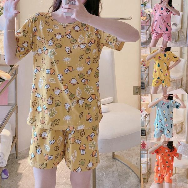 2 pcs/set women pajamas set cute print short sleeve shorts casual comfortable lady home sleepwear suit, Black;red
2 pcs/set women pajamas set cute print short sleeve shorts casual comfortable lady home sleepwear suit, Black;red