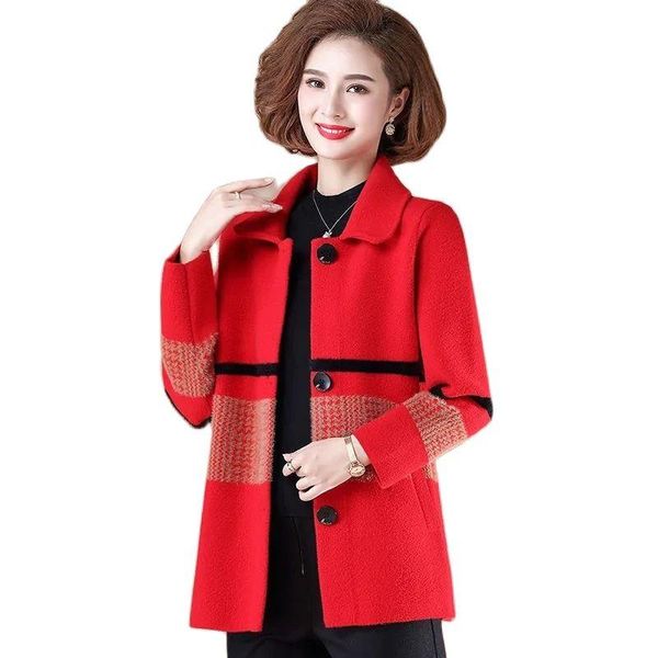 women's wool & blends 2021middle-aged elderly coat knitting cardigan spring autumn single-breasted color matching woolen ladies jacket, Black
women's wool & blends 2021middle-aged elderly coat knitting cardigan spring autumn single-breasted color matching woolen ladies jacket, Black