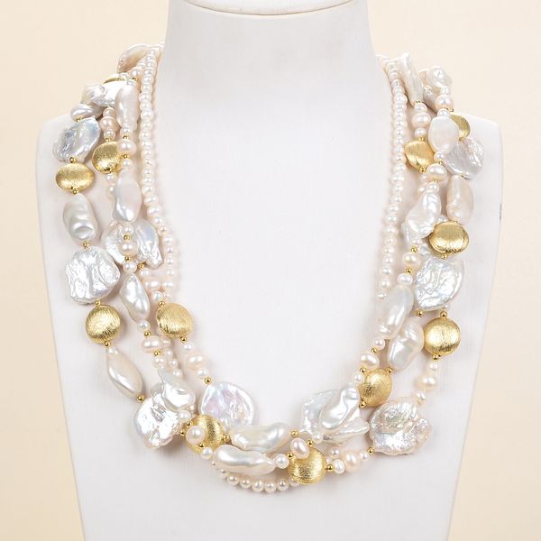 guaiguai jewelry 4 strands white keshi pearl biwa pearl gold plated coin necklace for women real gems stone lady fashion jewellery, Silver
guaiguai jewelry 4 strands white keshi pearl biwa pearl gold plated coin necklace for women real gems stone lady fashion jewellery, Silver