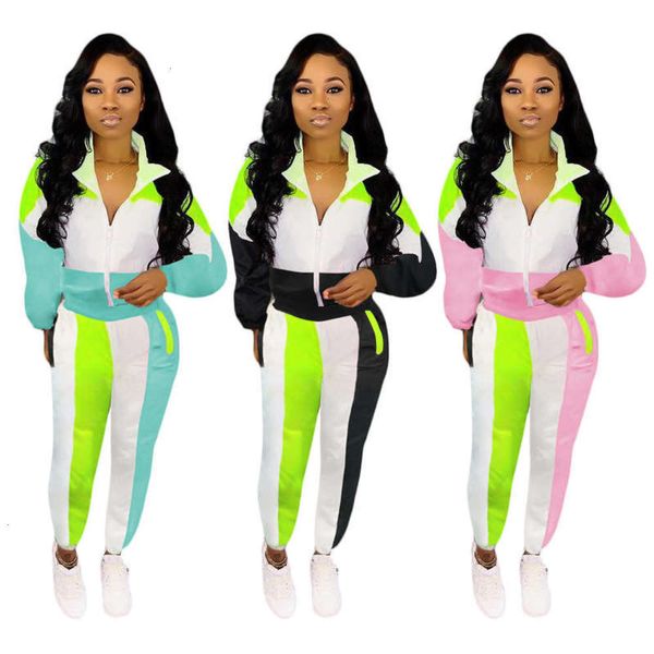 contrast casual sports color s3717 lapel splicing long sleeve + trousers set for women, Gray 
contrast casual sports color s3717 lapel splicing long sleeve + trousers set for women, Gray