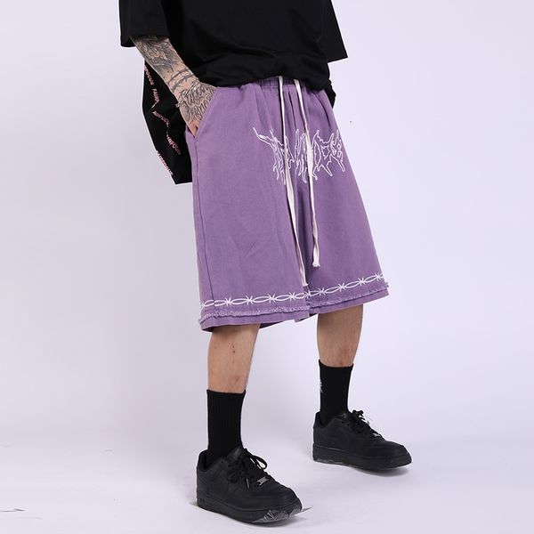 men's shorts thorn letter embroidery for men and women drawstring straight casual five-point pants oversize hip hop baggy short 2t, White;black 
men's shorts thorn letter embroidery for men and women drawstring straight casual five-point pants oversize hip hop baggy short 2t, White;black