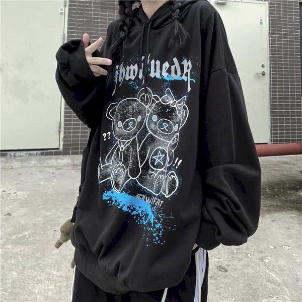 female hoodies fall korean winter ins harajuku retro graffiti bear print loose plus velo sweater with hood student 9vc2, Black
female hoodies fall korean winter ins harajuku retro graffiti bear print loose plus velo sweater with hood student 9vc2, Black