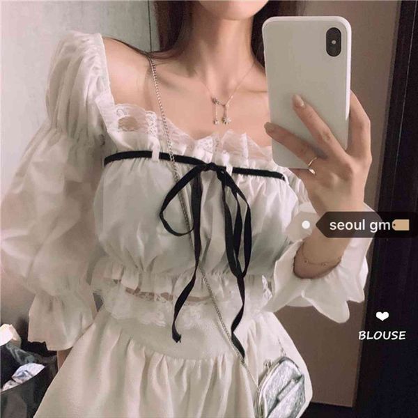 with lace women shirt up off shoulder puff sleeve white vintage ruffle crop solid color female
with lace women shirt up off shoulder puff sleeve white vintage ruffle crop solid color female