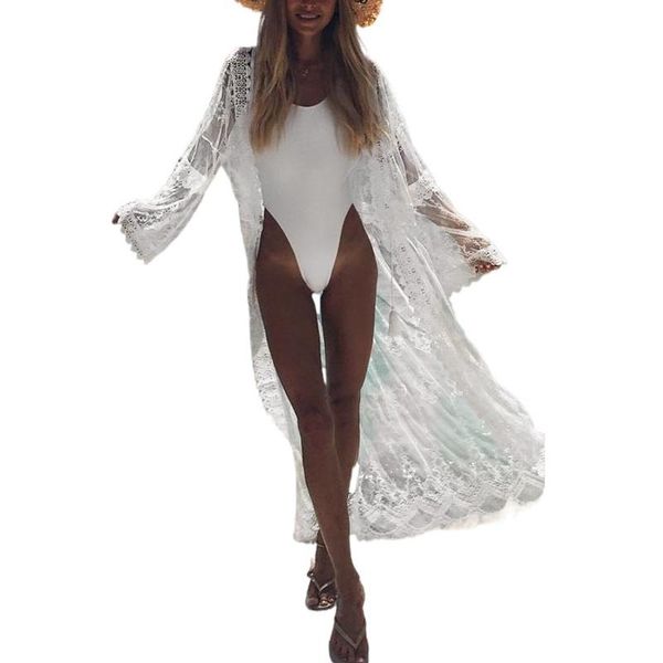 women's swimwear women solid white lace summer beach cover up see through long sleeve dress beachwear tunic sarong lady cardigan, White;black
women's swimwear women solid white lace summer beach cover up see through long sleeve dress beachwear tunic sarong lady cardigan, White;black