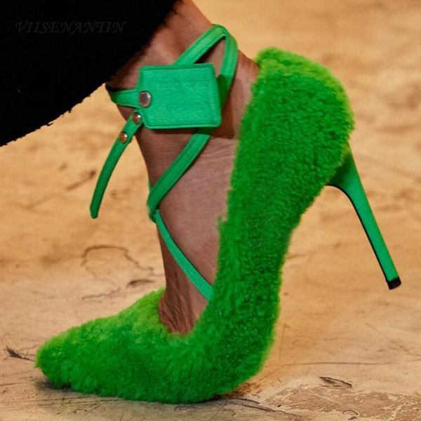 viisenantin women party pumps shoes pointed toe curly fur thin heel ankle lace up runway shoe t-show celebrity shoes, Black
viisenantin women party pumps shoes pointed toe curly fur thin heel ankle lace up runway shoe t-show celebrity shoes, Black
