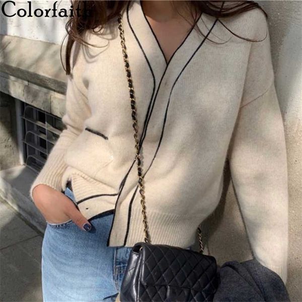 colorfaith winter spring women's sweaters loose fashionable knitwear korean knitted ladies covered button cardigans swc7752 211007, White;black
colorfaith winter spring women's sweaters loose fashionable knitwear korean knitted ladies covered button cardigans swc7752 211007, White;black