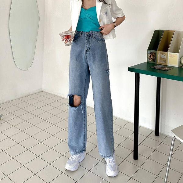 women's jeans ailegogo summer women vintage washed loose hole long streetwear female wide leg high waist denim pants ladies trousers, Blue
women's jeans ailegogo summer women vintage washed loose hole long streetwear female wide leg high waist denim pants ladies trousers, Blue